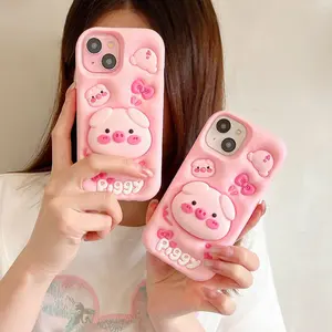 Protective Case with Stand for iPhone 17 Pro Max, Pink Pig Design, Full Coverage Shockproof Case for iPhone 15/14/13/12 Pro