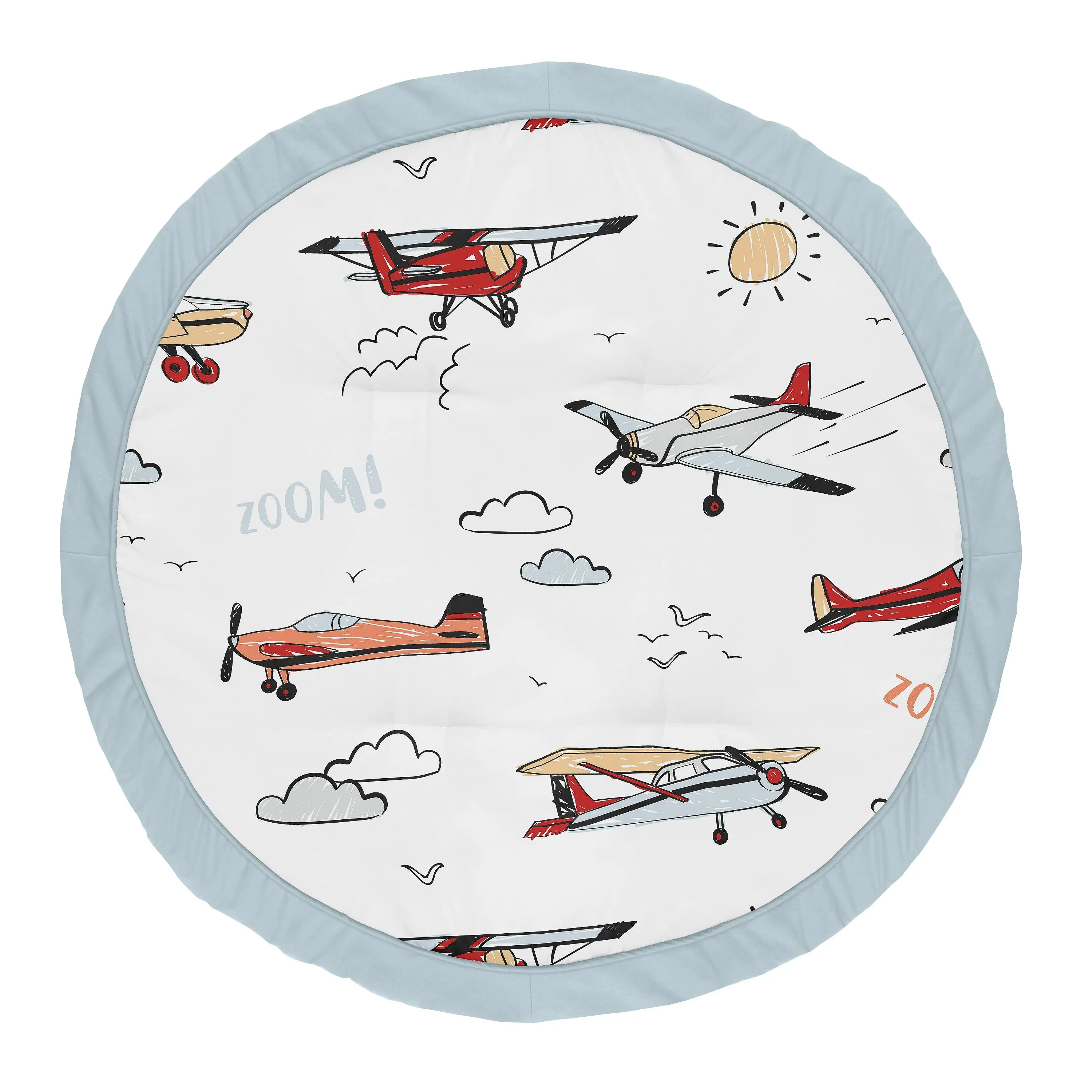 Sweet Jojo Designs Vintage Airplane Boy Baby Playmat Tummy Time Infant Play Mat - Grey Yellow Orange Red White and Blue Airplanes Air Plane Transportation Clouds Sun Sky Aviator Aviation