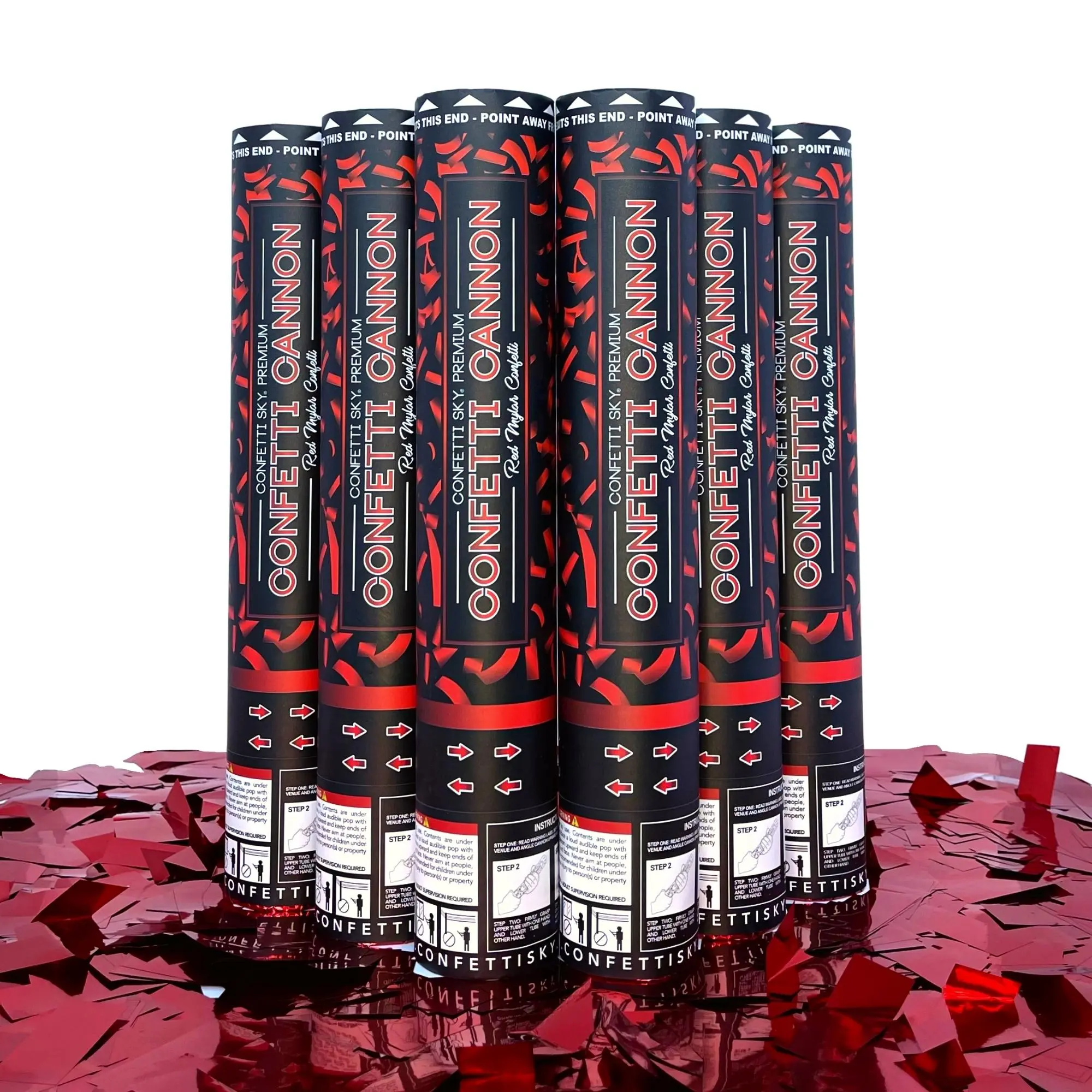 Confetti Sky [6 Pack] 12 Inch Confetti Cannons | Red Mylar Confetti Poppers for Wedding Celebration, Birthday Party, Christmas Eve and New Year Celebration