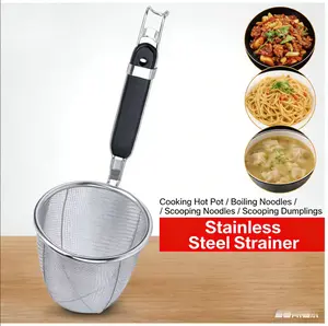 Mesh Food Strainer with Handle - Kitchen Utensil Easy-Drain Sieve Basket for Pasta, Noodles