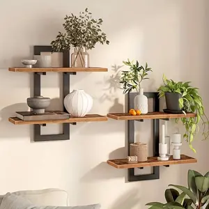 2pcs rectangular wall floating shelves, farmhouse bedroom wall-mounted shelves, bathroom storage racks, modern decorative display shelves, minimalist style wall floating shelves, artistic style, suitable for living room and kitchen