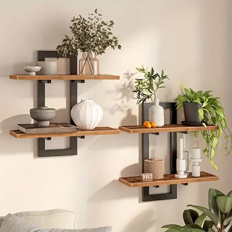 2pcs Wall-Mounted Rectangular Floating Shelves - Farmhouse Minimalist Decorative Organizer for Aesthetic Home Decor, Kitchen Storage & Living Room Room Decor Solutions