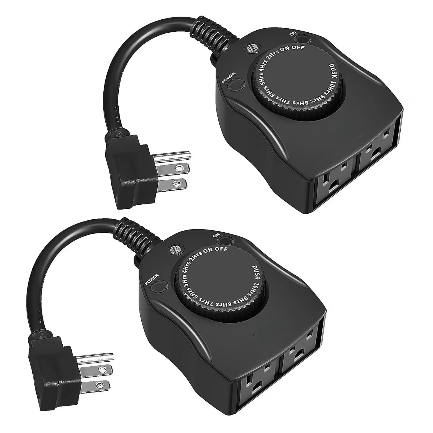 Outdoor Christmas Light Timer,  Sensor Countdown, Outdoor Timers for Electrical Outlets , 2 Grounded Outlets for Christmas Lights, 15A 1/2HP, CSA Listed (2 Pack)