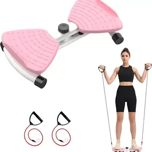 Adjustable Twist Stepper Machine - 2 Resistance Bands, Non-Slip Footplates, Portable Indoor Exercise Equipment for Home Apartment Leg & Full-Body Strength Training