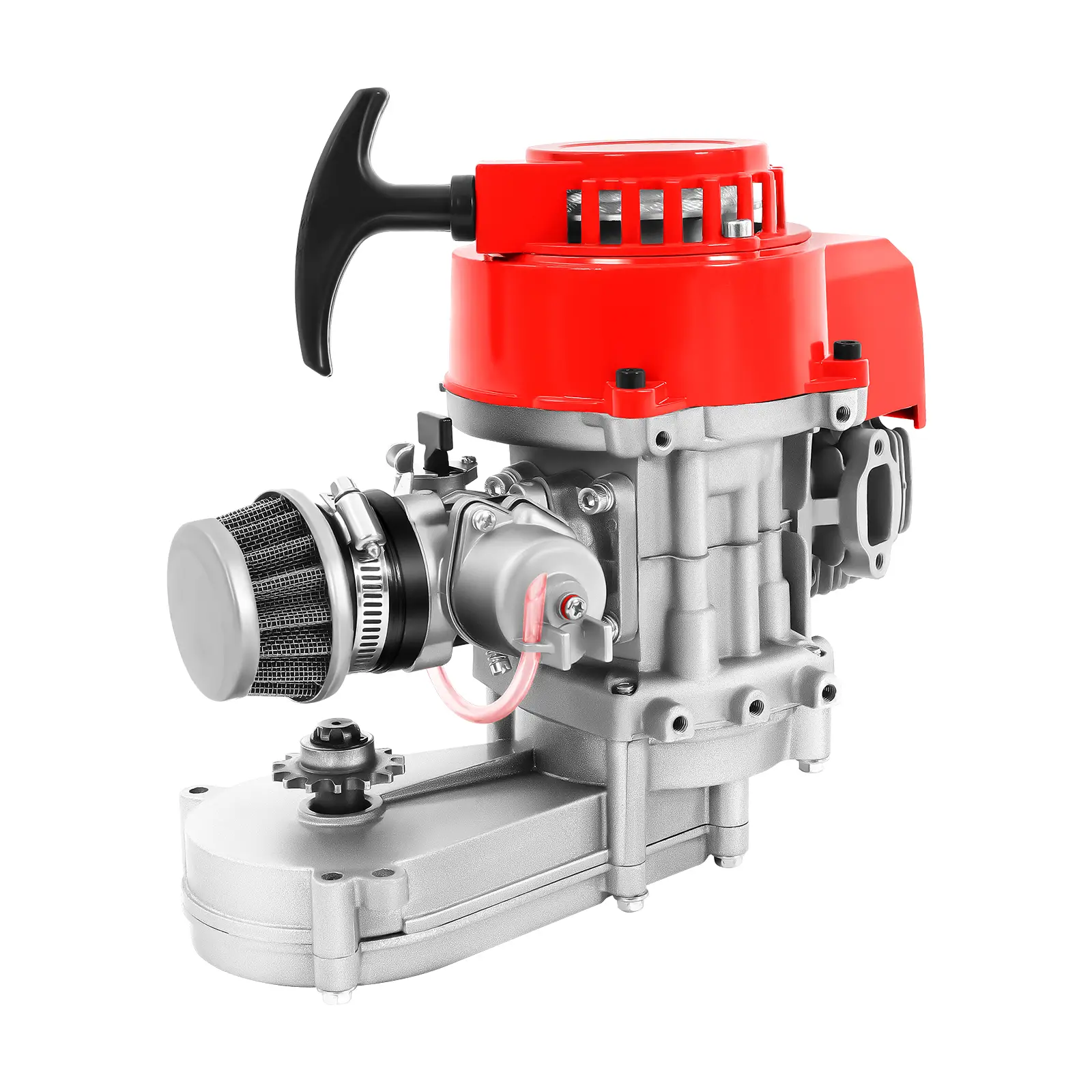 49cc 50cc Big Bore Pocket Bike Engine 2 Stroke Motor Pull Start Engine with Cylinder CNC Engine Cover DIY Engine + Handle Grip + Throttle Cable + Air