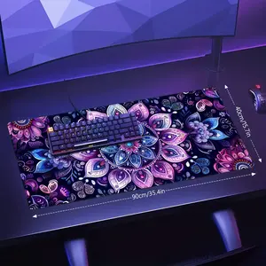 A Large Floral Mouse Pad with a Rubber Base, a Non-Slip Gaming Keyboard Mat, Durable Thick Home Office Desk Pad, Vibrant Purple, Blue, And Pink Design, Perfect As a Gift for Gamers And Professionals, Desktop Mouse Pad, Gaming Desk Accessory