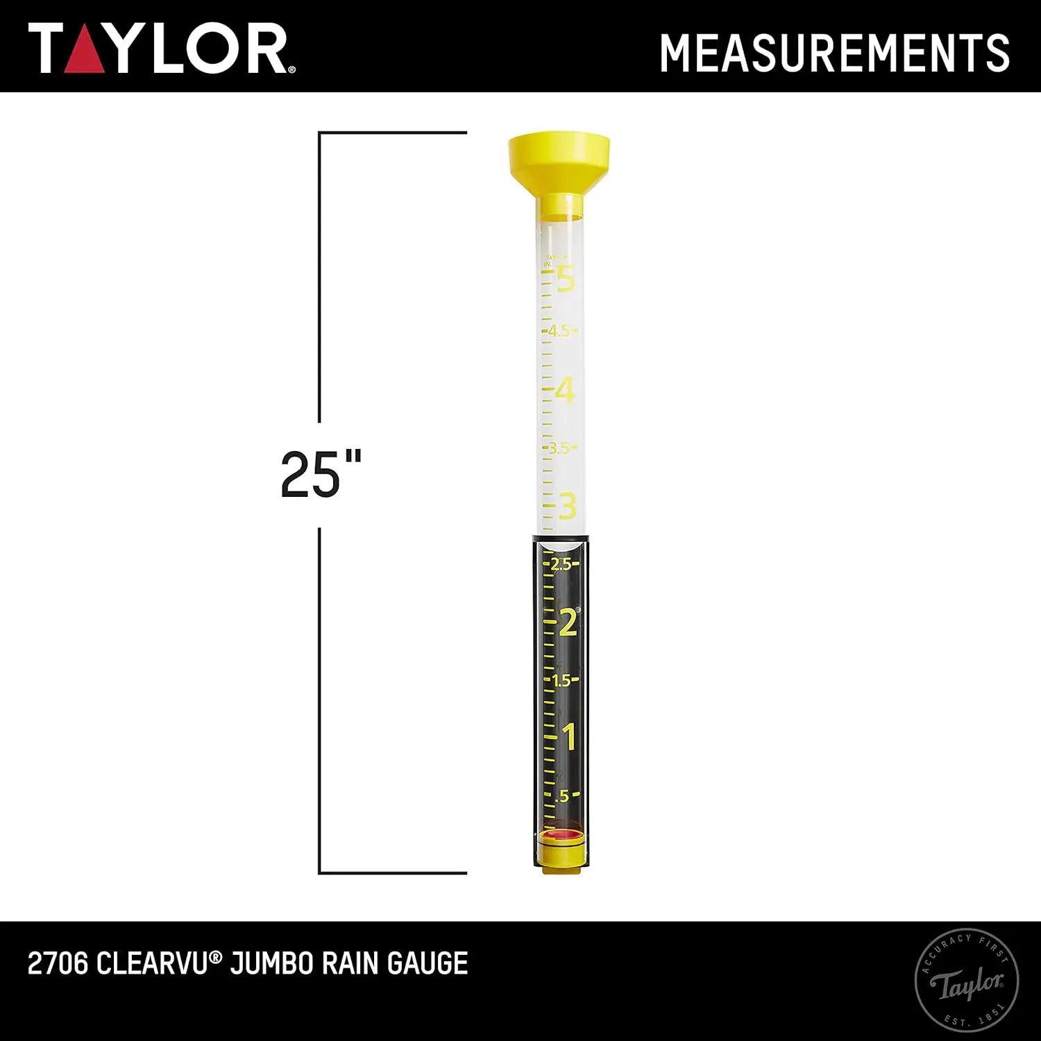 5-Inch Jumbo Capacity Rain Gauge – Easy-to-Read Yellow Precipitation Monitor for Backyard, Patio, Garden, and Lawn