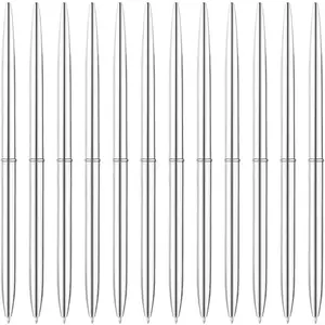 12 Pack Ballpoint Pens-Silver, Slim Mentallic Retractable Lightweight Pens Set Nice Gift for Business Office Students Teachers Christmas, Medium Point(1mm)-Black ink