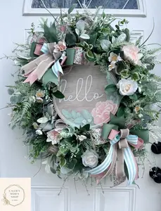 Pastel Hello Wreath for Front Door our Outdoor Porch