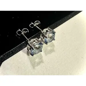 925 Sterling Silver Tanzanite Stud Earrings for Women 6MM Gift Birthstone