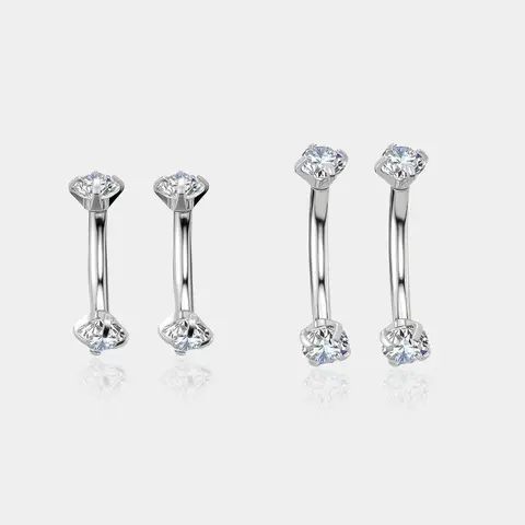 OUFER 16G 2PCS Dainty Gemstone Body-Safe Non-Tarnish Piercing Jewelry - Titanium CZ Internally Threaded 316L Stainless Steel Studs, Hypoallergenic, Durable for Daily Wear, Vertical Labret & Eyebrow Piercings