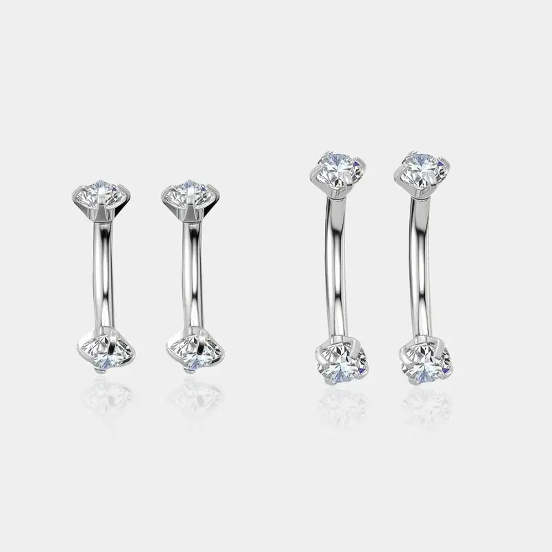 OUFER 16G 2PCS Dainty Gemstone Body-Safe Non-Tarnish Piercing Jewelry - Titanium CZ Internally Threaded 316L Stainless Steel Studs, Hypoallergenic, Durable for Daily Wear, Vertical Labret & Eyebrow Piercings