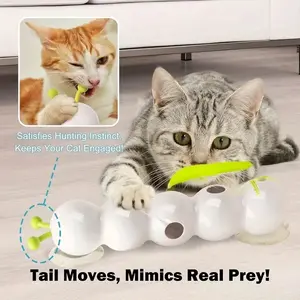 Intelligent Sensor Cat Toy with Caterpillar-Shaped Tail & Movable Suction Cups Self-Amusing Pet Toy for Cats Satisfies Hunting Instinct,Caterpillar Plush Interactive Cat Toy