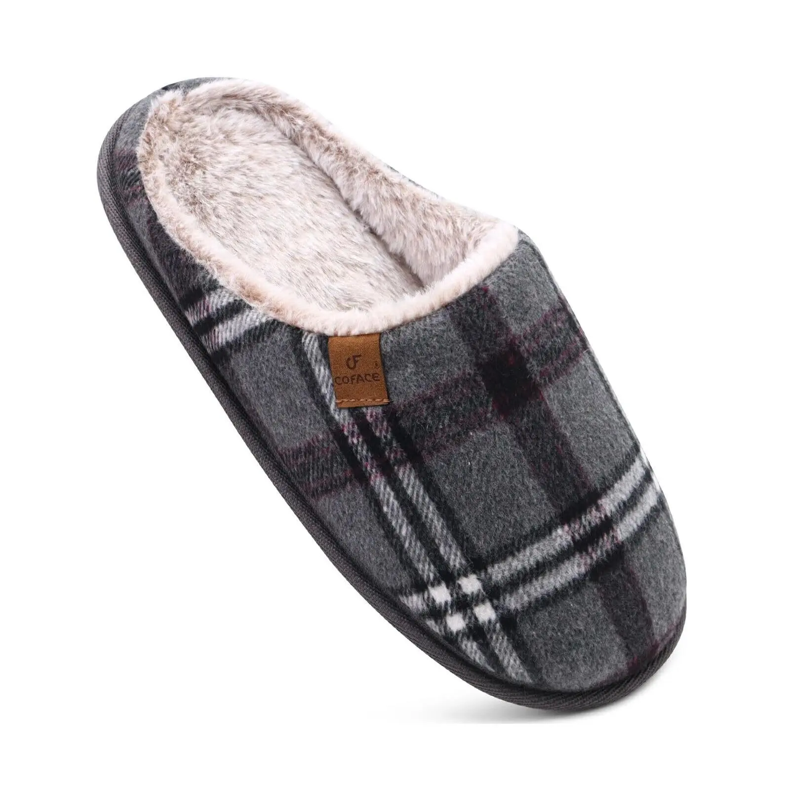 COFACE Unisex Mens Womens Cozy Memory Foam Scuff Slippers Casual Slip On Warm House Shoes Indoor/Outdoor Sandal Slippers With Arch Support Rubber Sole Size 4-15 15 Women/13 Men Grey