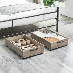 Under Bed Storage with Wheels, 2-Pack Under Bed Shoe Storage Organizer Drawer, Composite  Particleboard Organizer for Shoes Clothes Containers in Bedroom for Clothes,Shoes(Brownish-Gray)