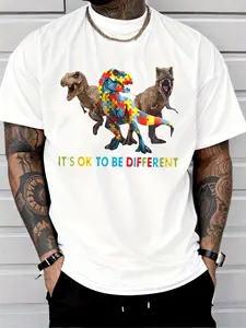 Men'S Trendy Short-Sleeve Casual Graphic Tee Featuring a Colorful T-Rex Dinosaur with a Puzzle Piece Design, Perfect for Adults. A Great Gift for Christmas Or Halloween