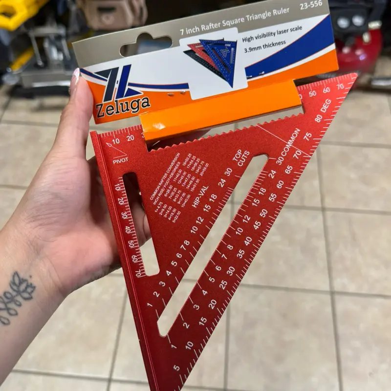 Zeluga 23-556 7-Inch Aluminum Alloy Triangle Ruler, High Precision Rafter Square Measuring Layout Tool, for Woodworking and Carpentry - Metric Scales