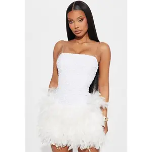 Zoey Feathered Sequin Mini Dress - White