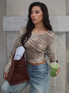 Women's Zebra Print Long Sleeve Top, Casual Slim Fit Thin Fabric, Autumn Fashion Women's Clothing, Stylish Animal Pattern Design