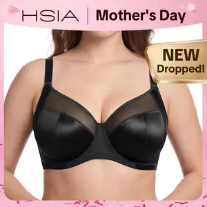 HSIA Lunaire Shimmer Unlined Plus Size Bra Up to L Cup Seamless Full Coverage Non Padded Underwire Side Support T-Shape Minimizer Bra Adjustable Wide Straps Breathable Shimmer Fabric for Big Bust Women