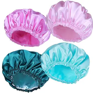 Reusable Shower Cap, 4 Counts/set Waterproof Bath Cap, Double Layers Hair Cover for Shower, Bathroom Supplies for Women & Girls, Bathroom Accessory