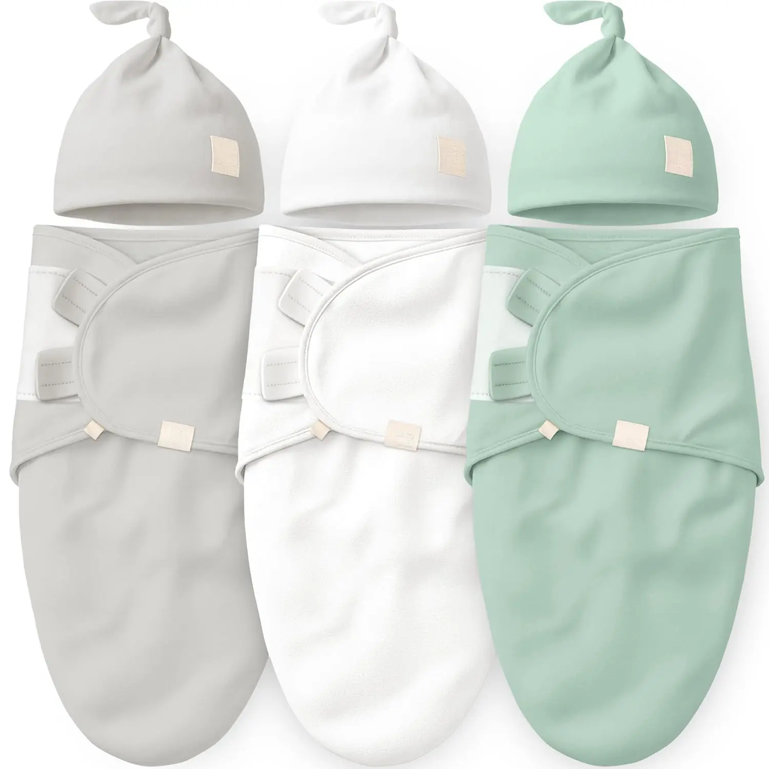 3-Pack Organic Cotton Swaddles with Hats for Newborns 0-3 Months Soft Breathable Baby Sleep Sacks Sage Newborn Essentials Must Haves