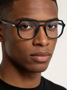 Men's Dual Beam Pilot Glasses Frame, Lightweight PC Material, Anti-Blue Light, Casual Style for Daily Use and Work Commute, Lightweight Durable Glasses