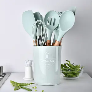 Silicone Kitchen Utensil Set with Wooden Handle, Nylon-Core Cookware Tools for Stirring