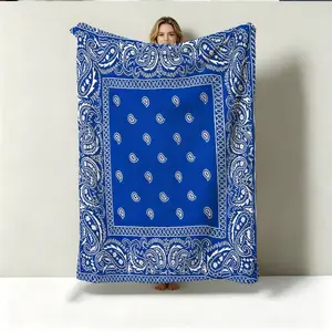 American Paisley Bandana Print Throw Blanket, Classic Bandana Pattern Design, Fluffy Soft No Shedding, Ideal for Summer Music Festival Camping Outdoor Use
