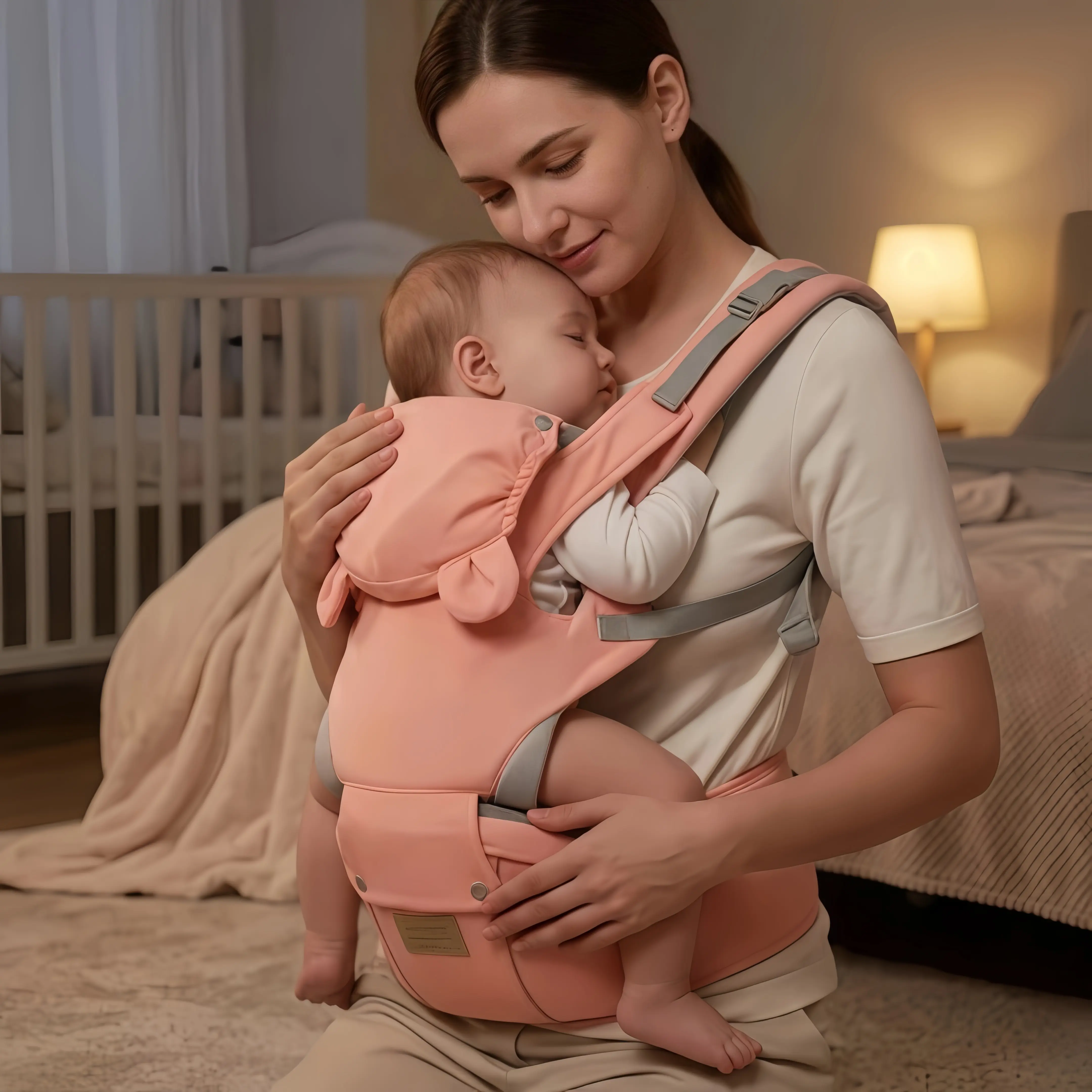 Ergonomic Adjustable Waist Baby Carrier with Removable Seat, Waist Stool, Polyester Logo Pattern - Portable Unisex Button Backpack, Fits Plus-Size Parents & Up to 45lb Toddlers, Newborn Essential, Travel Gear