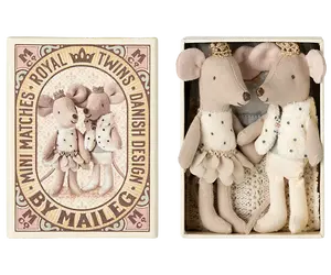 Maileg - Royal Twin Mice, Little Sister and Brother in Matchbox