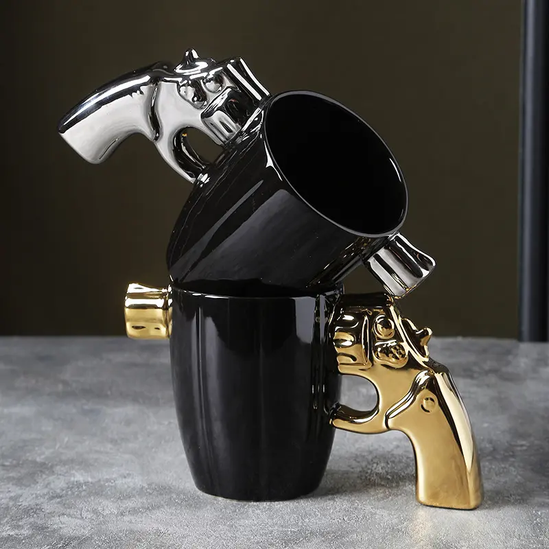 Novel Revolver Design Ceramic Mug, Funny Accent Mug, 12 Ounce Coffee Cup for Hot and Cold Beverages, Hand Wash Only, Reusable Drinkware
