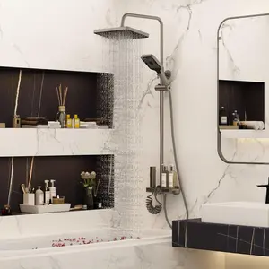 FUFU&GAGA Bathroom Thermostatic Brass Shower and Tub System with LED Display, 4-Way Combo Set