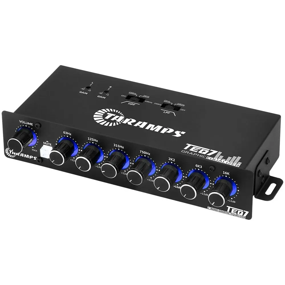 Taramps TEQ7 Stereo 7-Band Graphic Equalizer with RCA Input 2 Channels HPF & LPF Filters Mute Function Car Audio Mixer EQ for Best Control in Car Boat Motorcycle TEQ7 Blue