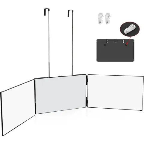Skoye Black 3-Way Trifold Glass Haircut Mirror - 360-Degree Rotation, Adjustable Height Brackets, Door-Mountable, Anti-Collision Adjustable Vanity Mirror, Portable Bathroom Home Grooming Tool, Ideal Gift for Boyfriends, Comes with Box