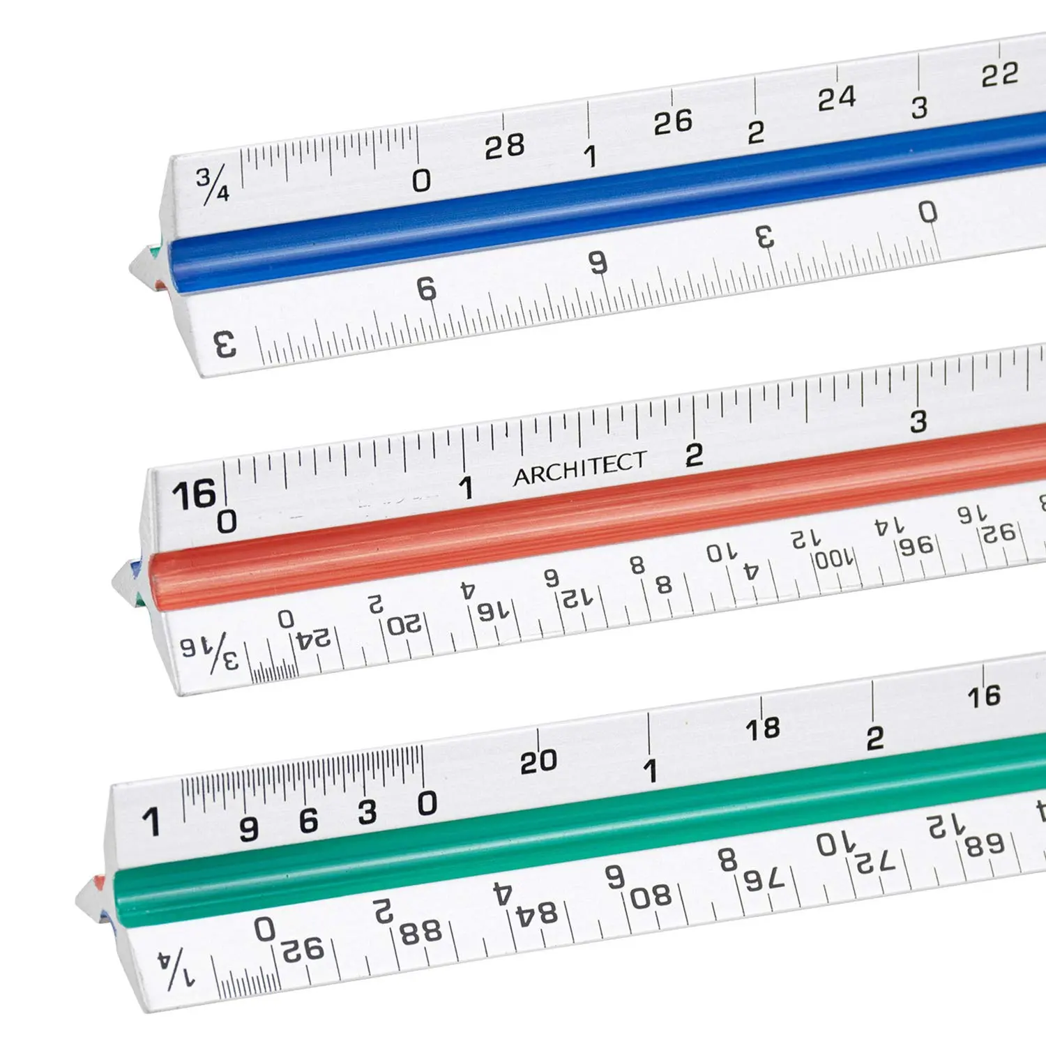 3 Pack Architectural Scale Ruler, 12" Triangular Architect Scale Aluminum Color-Coded Grooves Triangle Ruler for Architects, Students, Draftsman, and Engineers (Imperial)