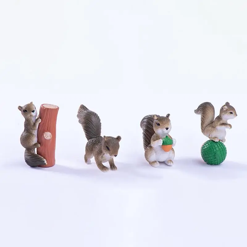 Set of 4 Squirrel Statues, Garden Animal Outdoor Decorations, Mini Squirrel Cake Topper Figures, Flower Pot Decoration Sculptures