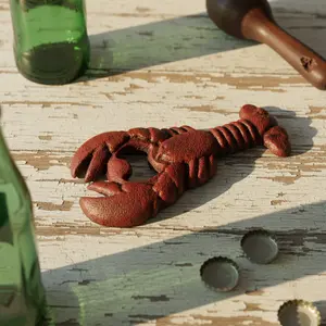 Lobster Bottle Opener, Red Cast Iron Nautical Wall Mount Bar Tool