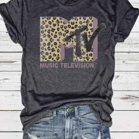 Women's Leopard Letter Print Round Neck Fitted Short Sleeves Tee, Fashion Casual Vibe Streetwear Crew Neck T-Shirt for Daily Holiday Vacation Outdoor Wear, Ladies Clothes for Summer, Womenswear