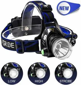 LED Headlamp Rechargeable Head Torch Zoom Headlight Super Bright Flashlight 3 Modes Work Light With 2 Li-ion Batteries Charger