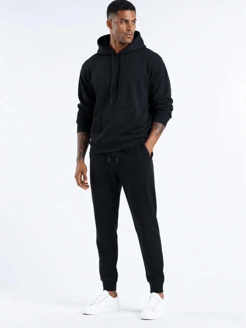 THE GYM PEOPLE Men's Black Fleece Hoodie & Jogger Set, Ultra Soft Loose Fit Hooded Sweatshirt and Tapered Sweatpants with Deep Pockets