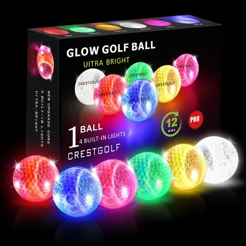 CRESTGOLF Unisex Glow-in-the-Dark Impact Activated Light Activated LED 6-Pack Golf Balls, Golf Accessory with 342-Dimple Surlyn Cover & Enhanced Resin Core for Full Control, Adult Night Sports Gift Set