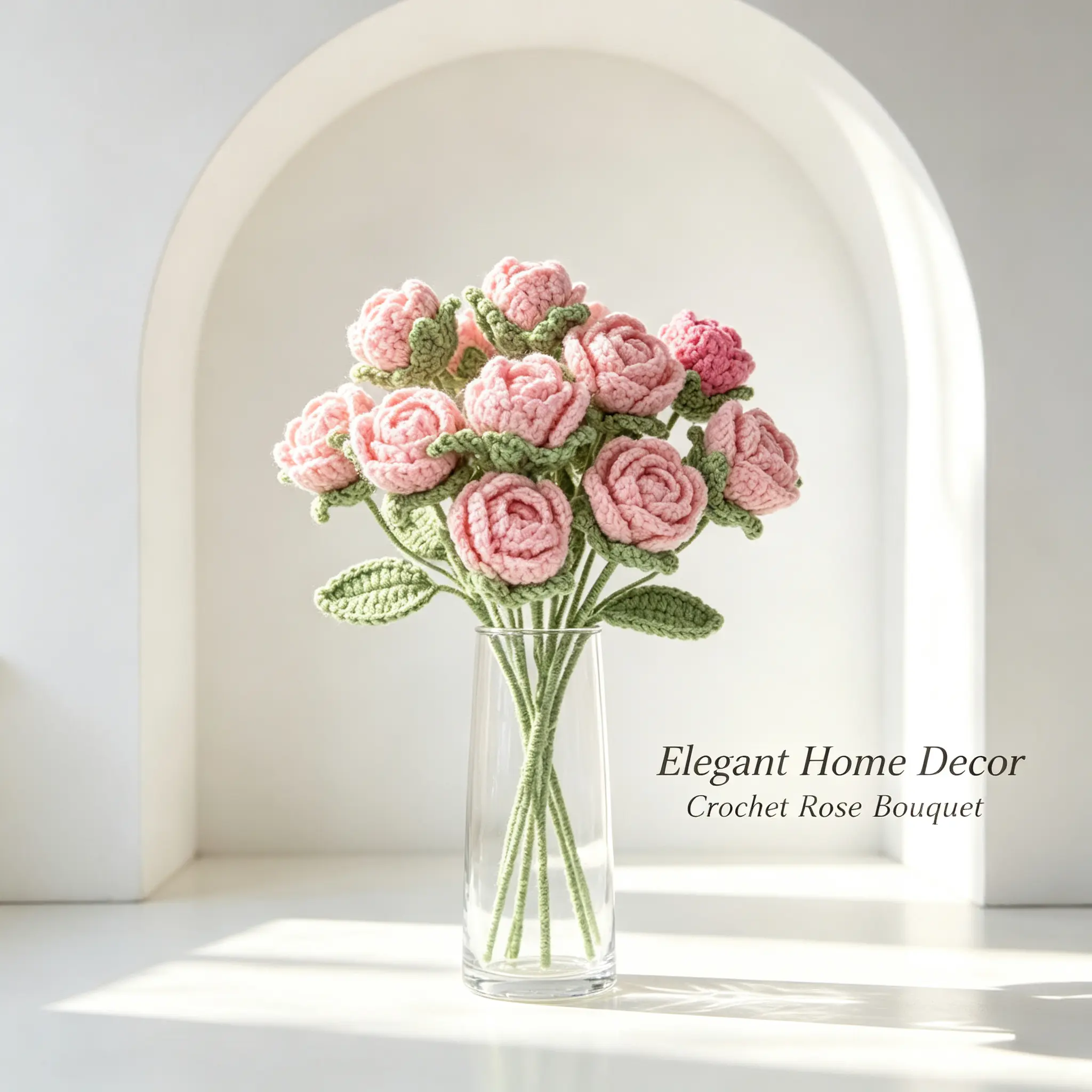 Handmade Crochet  Bouquet - Multi-Head Knitted Rose & Freesia Yarn Artificial , No-Wilt Home  Centerpiece Decor, Ideal Gift for Mother’s Day, Birthdays table san jose flowers faux