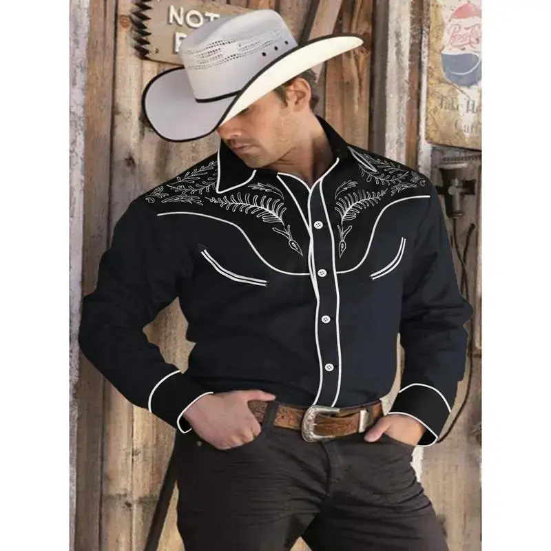 Men's Cotton Western Cowboy Shirt - Embroidered, Long Sleeve, Casual, Button Front, Band Collar Dress Shirt Men's Cotton Western Cowboy Shirt - Embroidered, Long Sleeve, Casual, Button Front, Band Collar Dress Shirt