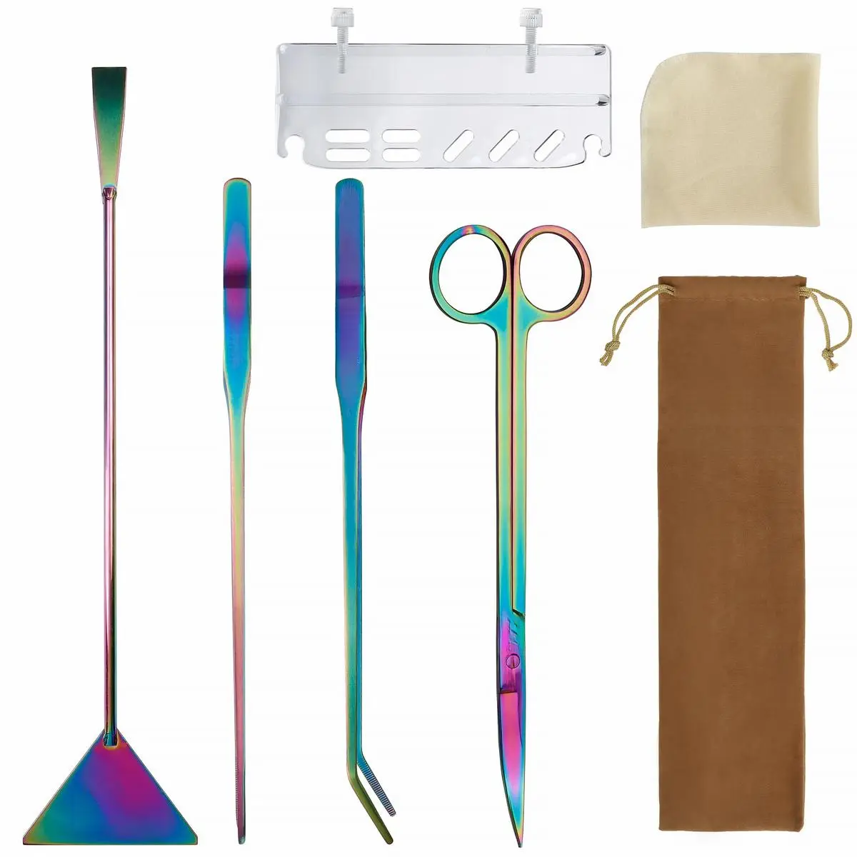 Stainless Steel Aquarium Aquascaping Multi-Pack Tools Kit - Premium Aquatic Plant Tweezers, Scissors, Spatula, Algae Scraper for Fish Tank Starters
