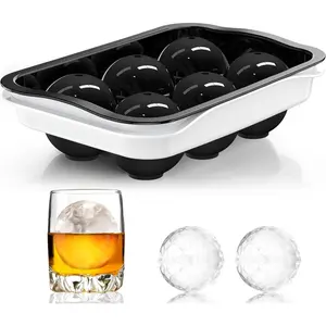 Whiskey Ice Ball Maker, [Fill without Funnel & Easy Release] 2.2'' Round Large Iced Cube Trays with Cover, Reusable Sphere Silicone Ices Tray with Lids For Bourbon, Brandy