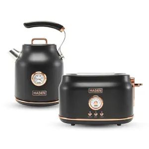 Haden Dorset Electric Water Kettle & 2 Slice Wide Slot Toaster, Black & Copper