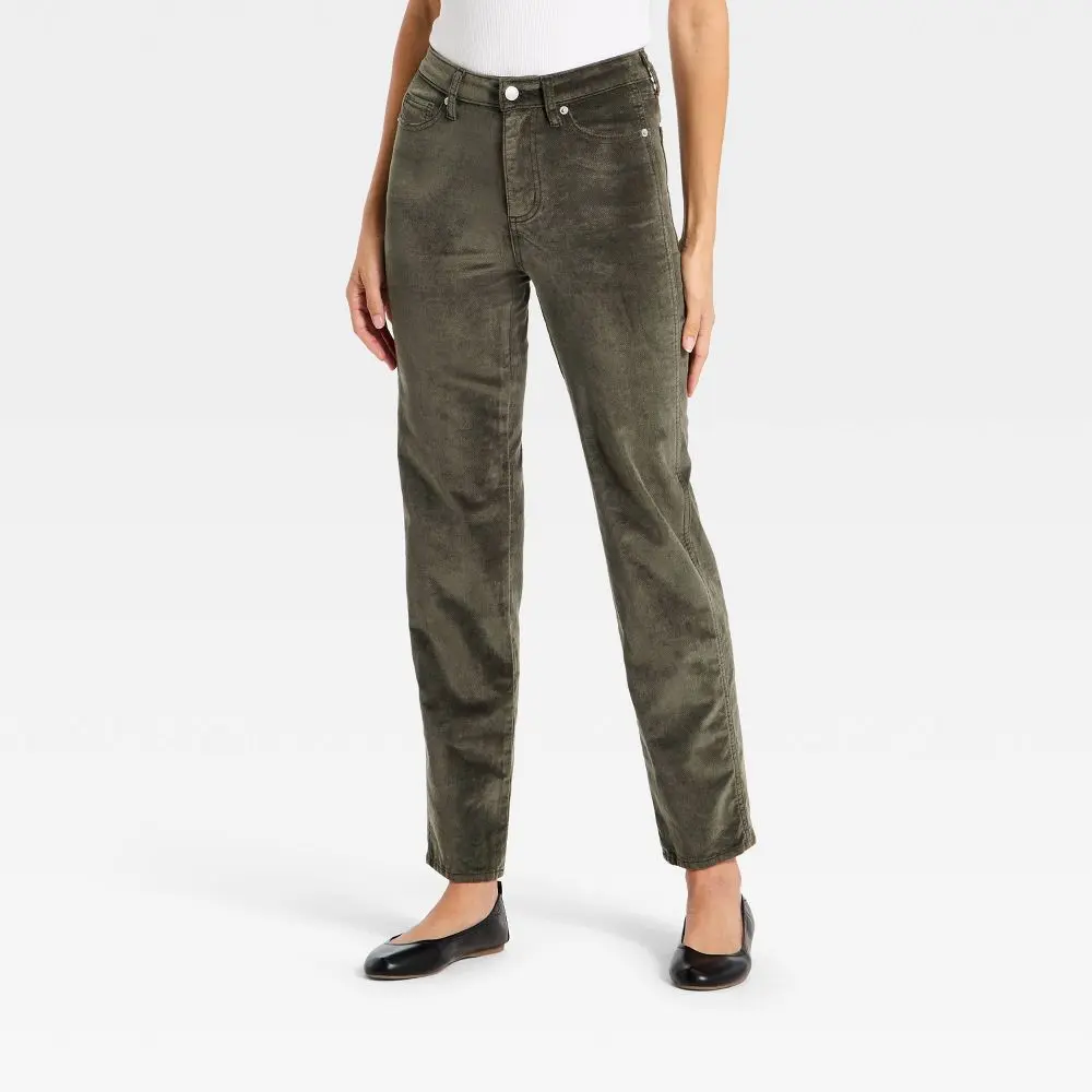 Women's Everyday High-Rise Straight Velvet Pants - Universal