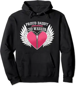 CHD Warrior Proud Daddy Zipper Heart With Angel Wings Pullover Hoodie - Keylamartine Shop 59B0842V3PQ5