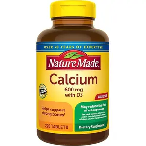 Nature Made Calcium 600 mg with Vitamin D3, Dietary Supplement for Bone Support, 220 Tablets